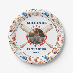Rookie of the Year Watercolor Baseball Birthday Paper Plates
