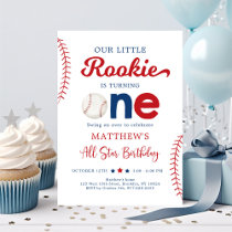 Rookie turning One Baseball First Birthday Invitation