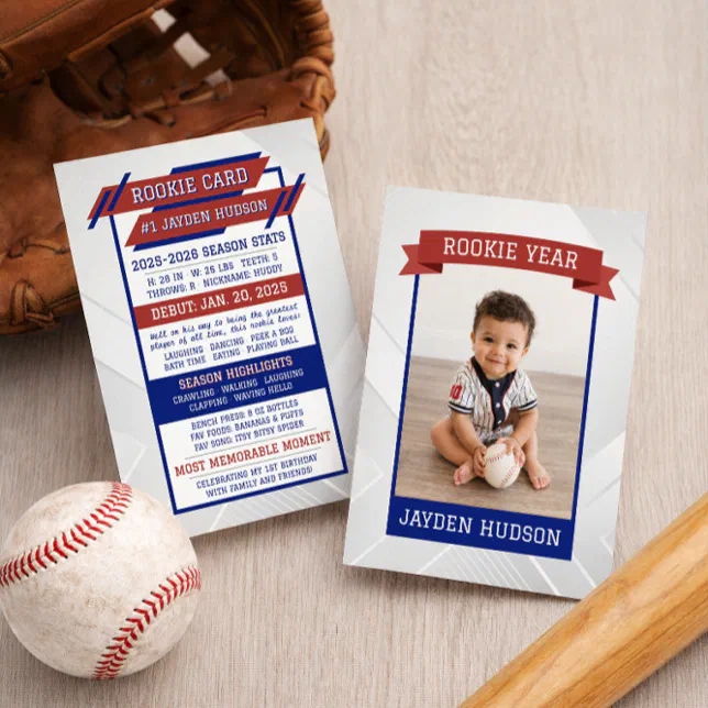 Rookie Year 1st Birthday Milestones Baseball Card | Zazzle