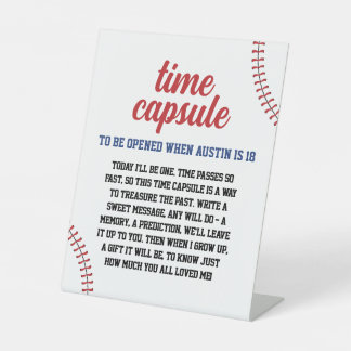 Rookie Year Baseball 1st Birthday Time Capsule Pedestal Sign