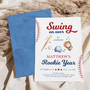 Rookie Year Baseball First Birthday Invitation