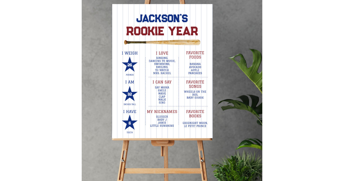 Rookie Year Stats 1st Birthday Milestone Baseball Foam Board | Zazzle