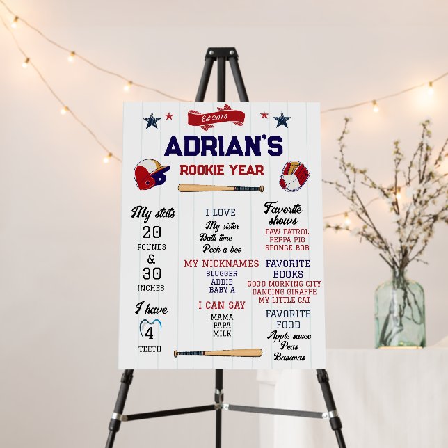Rookie Year Stats 1st Birthday Milestone Baseball Foam Board (In Situ (Stand))