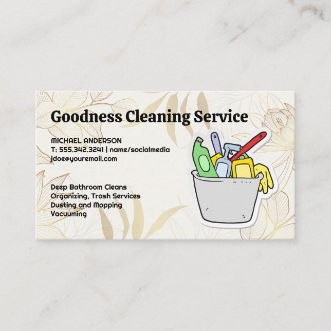 Room Cleaning Tools in Bucket Business Card (Front)