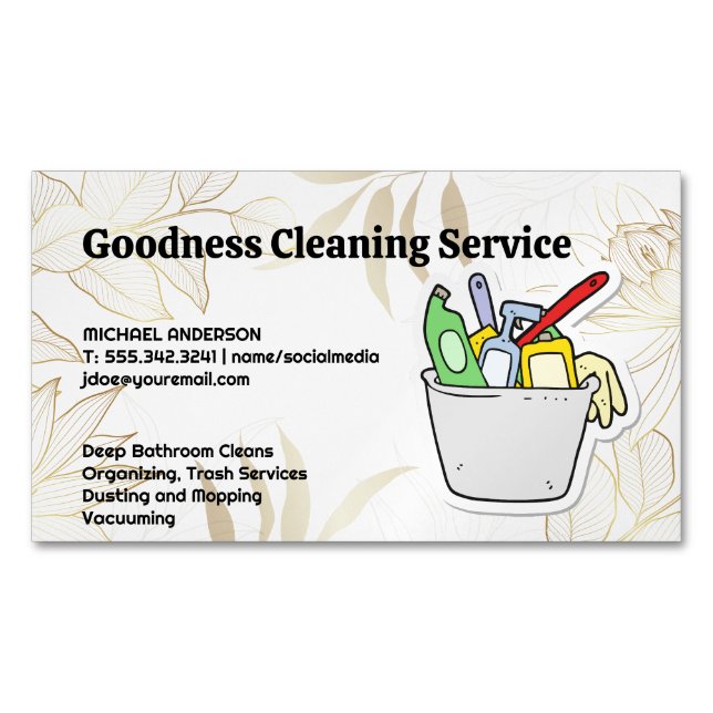 Room Cleaning Tools in Bucket Business Card Magnet (Front)