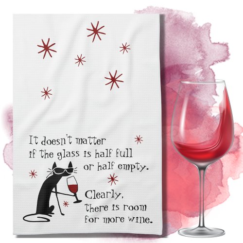 Room for More Wine Funny Quote with Black Cat Kitchen Towel