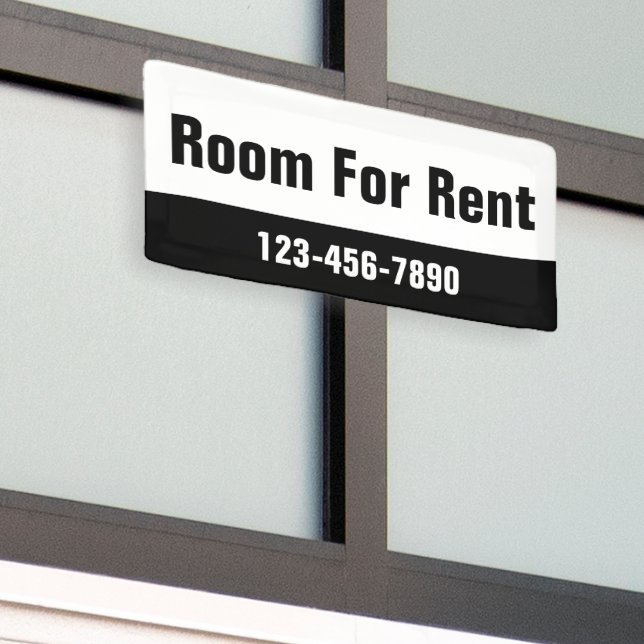 Room For Rent Black and White Phone Number Banner (Outside Building)