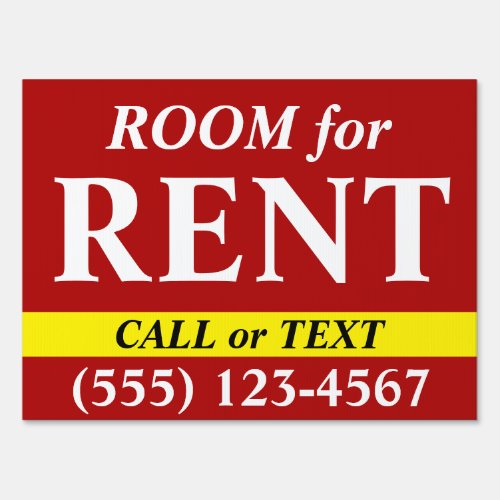 ROOM for RENT _ Call Text Number _ 18x24 Yard Sign