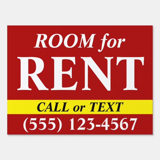 ROOM for RENT - Call Text Number - 18x24 Yard Sign (Front)