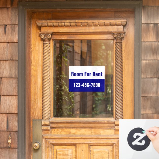 Room For Rent Navy Blue and White Phone Number Window Cling (Home Door)