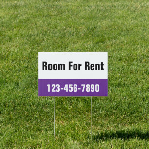 Room For Rent Purple Black and White Template Sign