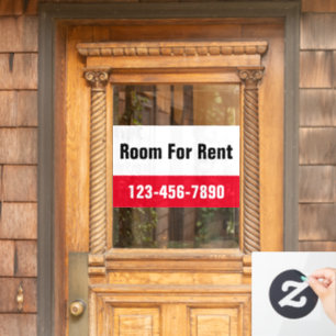Room For Rent Red Black and White Phone Number Window Cling