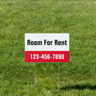 Room For Rent Red Black and White Template Sign