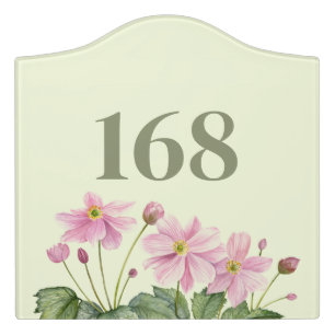 Room House Number Watercolor Pink Japanese Anemone Door Sign