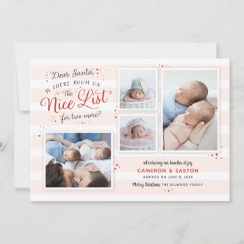 Room On The Nice List Twin Birth Announcement by BanterandCharm at Zazzle
