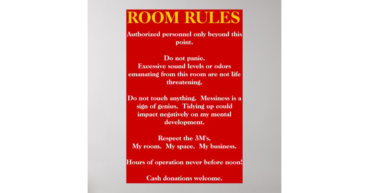 Room Rules Poster | Zazzle.com