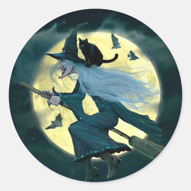 room witch classic round sticker (Front)