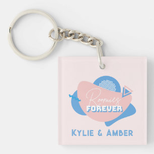 Roommate Gift Custom Name "Roomies Forever" Retro Keychain