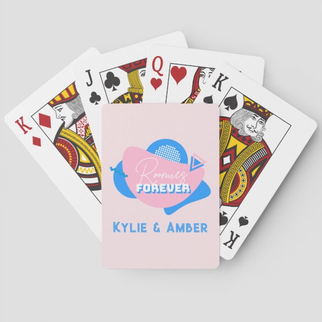 Roommate Gift Custom Name "Roomies Forever" Retro Poker Cards (Back)