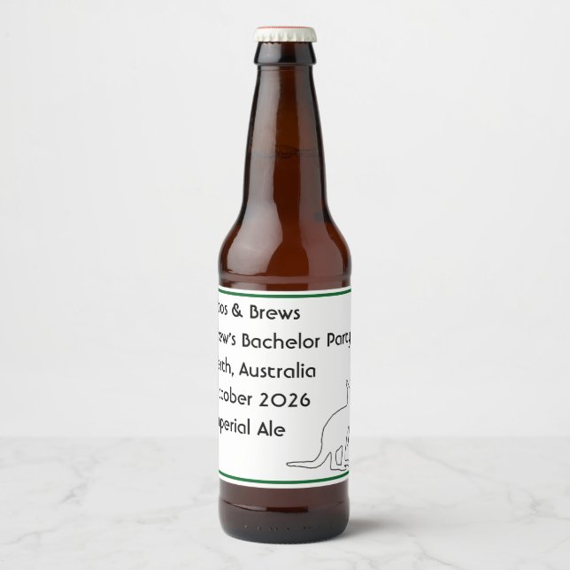 Roos & Brews Bachelor Party Memory Beer Bottle Label (Front)