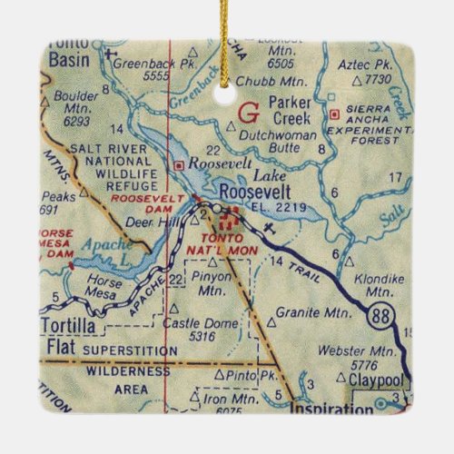 Roosevelt AZ Vintage Map Ceramic Ornament