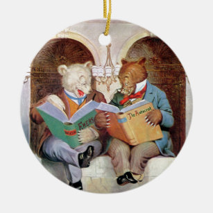 Roosevelt Bears at the Public Library Ceramic Ornament