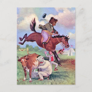 Roosevelt Bears Riding Rodeo Horses Postcard