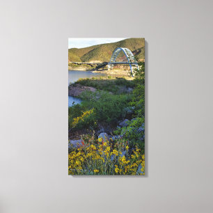 Roosevelt Lake Bridge Arizona Yellow Wildflowers Canvas Print