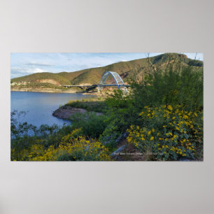 Roosevelt Lake Bridge Arizona Yellow Wildflowers Poster