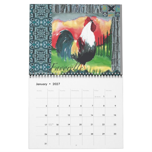 Rooster 2016 Calendar (Jan 2027)