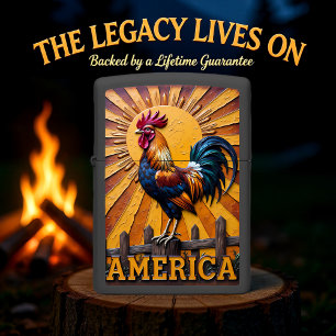 Rooster America Sunrise Fence Relief Zippo Lighter