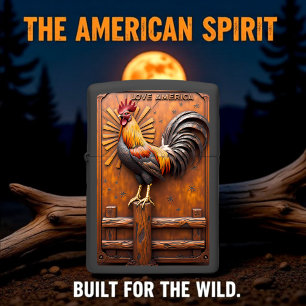 Rooster America Sunrise Fence Relief Zippo Lighter
