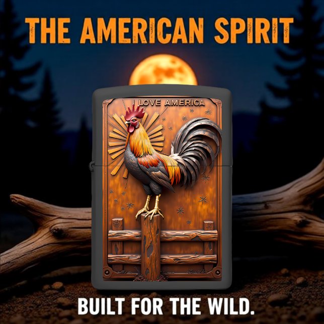 Rooster America Sunrise Fence Relief Zippo Lighter (Creator Uploaded)