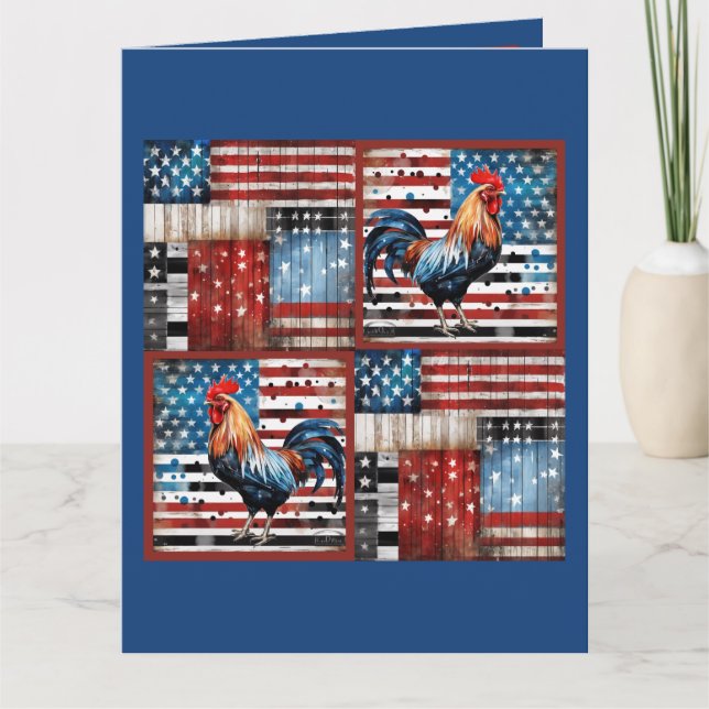 Rooster American Flag Folk art quilt Card (Front)