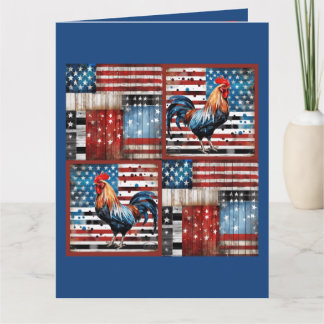 Rooster American Flag Folk art quilt Card