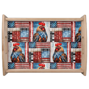 Rooster American Flag Folk art Serving Tray