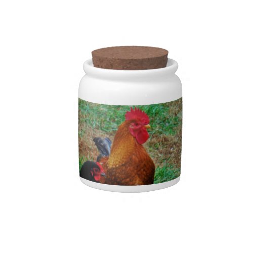 Rooster and Black Hen Candy Jar