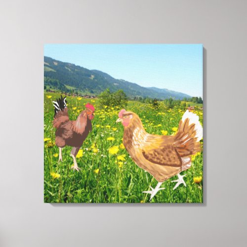 Rooster and Chicken 1  Canvas Print