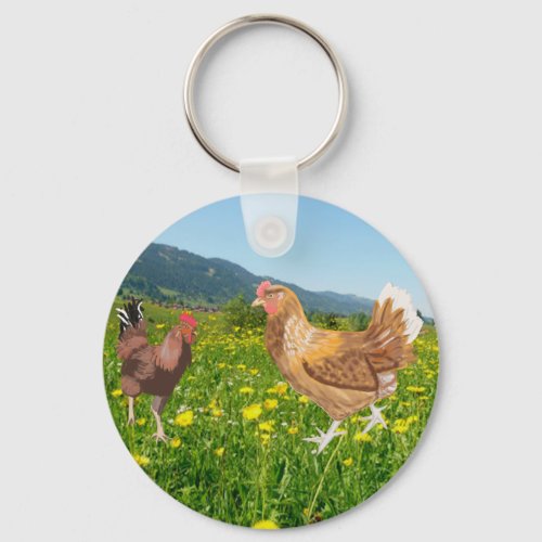 Rooster and Chicken 1  Keychain