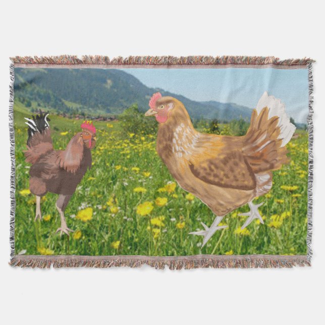 Rooster and Chicken 1 Throw Blanket (Front)