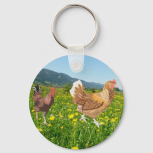 Rooster and Chicken 2  Keychain