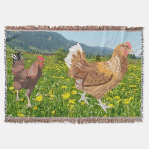 Rooster and Chicken 2 Throw Blanket