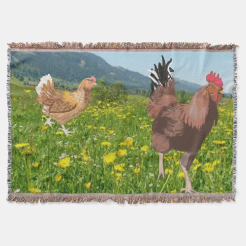 Rooster and Chicken 3 Throw Blanket