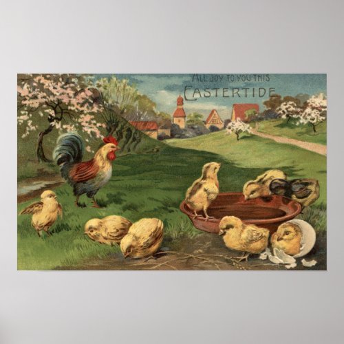 Rooster and Chicks Poster