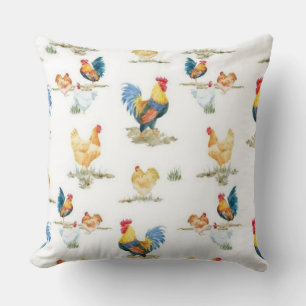 Rooster And Flock Throw Pillow
