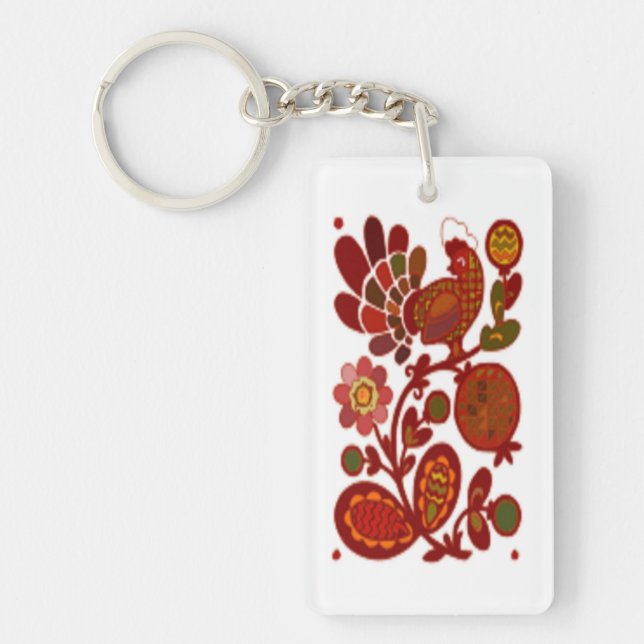 ROOSTER AND FLOWERS KEYCHAIN (Front)