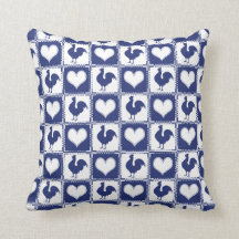 Rooster and Hearts Blue and White Farm Country