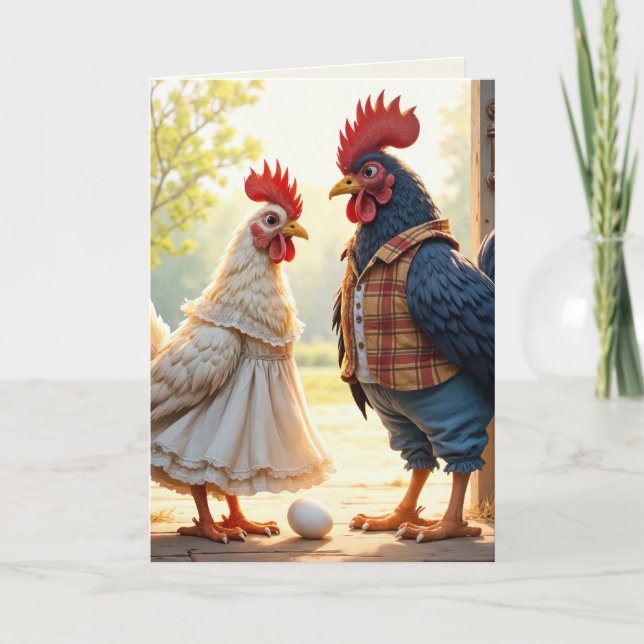 Rooster and Hen Birthday Humor Card (Front)