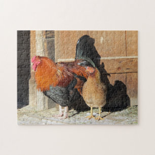 Rooster and Hen Chicken Farm Scene Jigsaw Puzzle