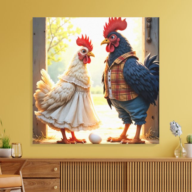 Rooster and Hen Humor Canvas Print (Insitu(LivingRoom))